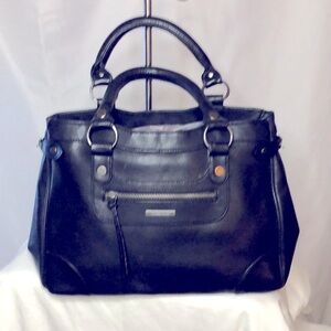 VICTORIA’S SECRET black and pink leather satchel handbag.